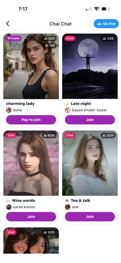 AfghanG Live Chai — live group chat rooms